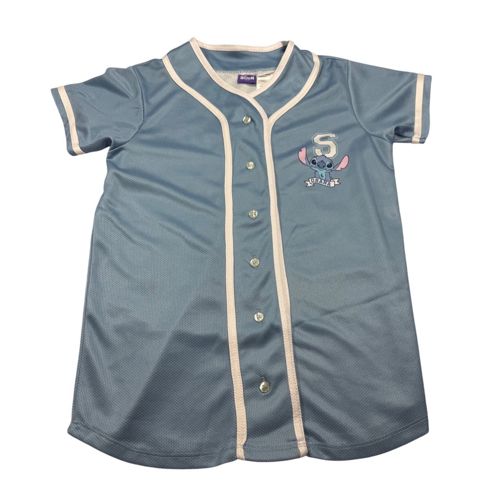 Disney Kids Stitch Ohana Baseball Jersey Shirt 14 Blue Lilo Graphic Sporty